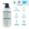 Trasera del champú dermoprotector para pieles sensibles con iconos