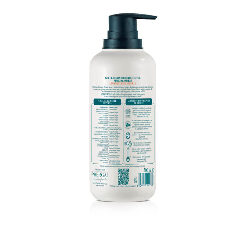 Gel de ducha dermoprotector para pieles sensibles parte trasera