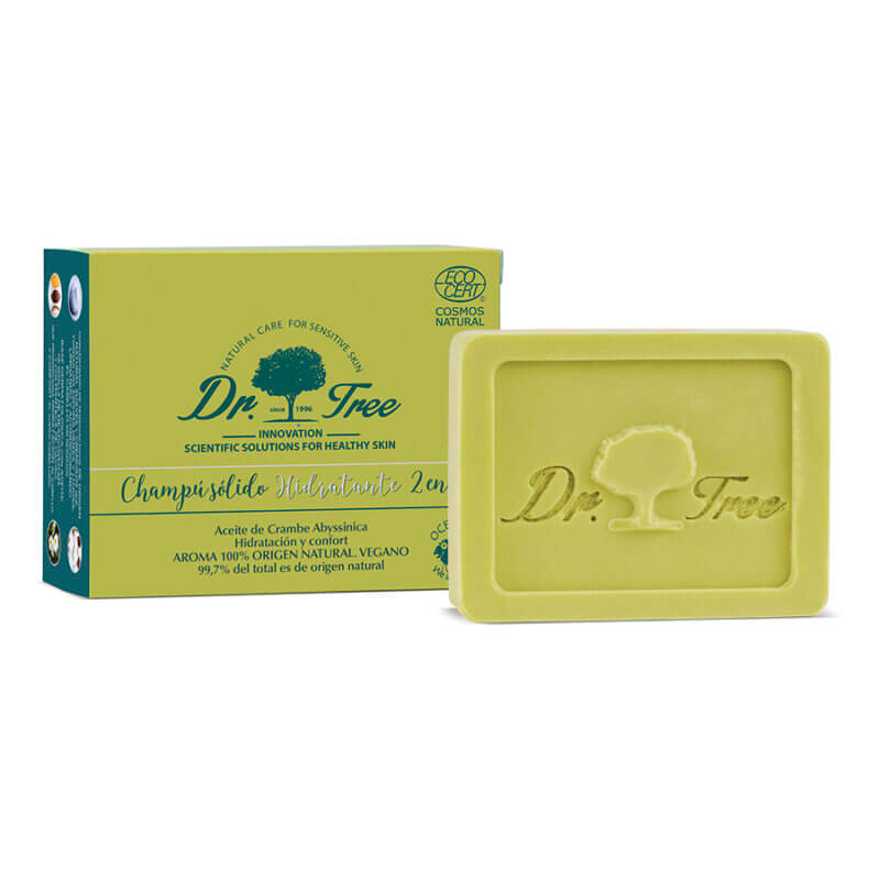 shampoo sólido hidratante con caja Dr. Tree